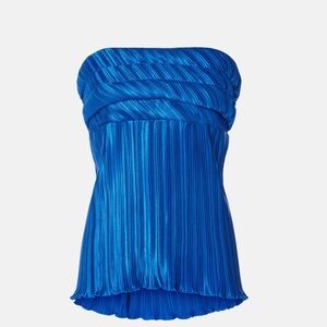 NWT L’IDEE Blue Pleated Strapless Crop Bodycon Top in Moroccan Blue Size 10
